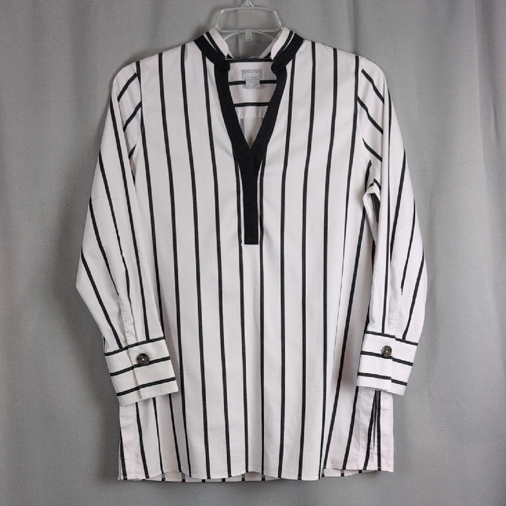 Chico's‎ Black and White Striped Tunic